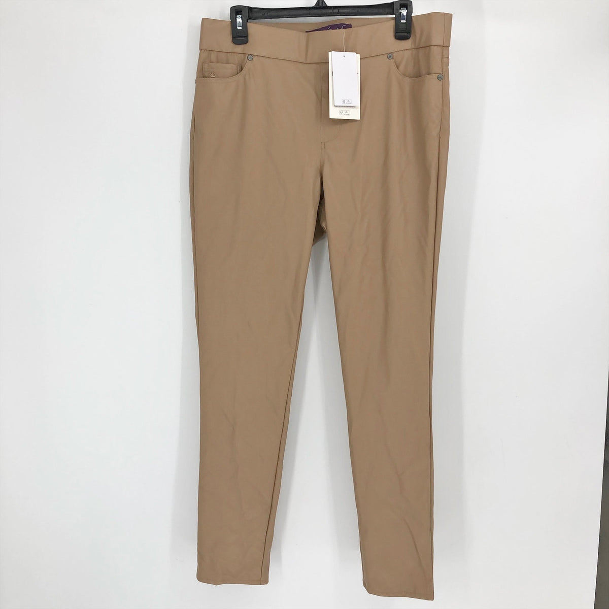 GLORIA VANDERBILT Avery Faux Leather Leggings Size 14 Tan Pull on Skinny NWT