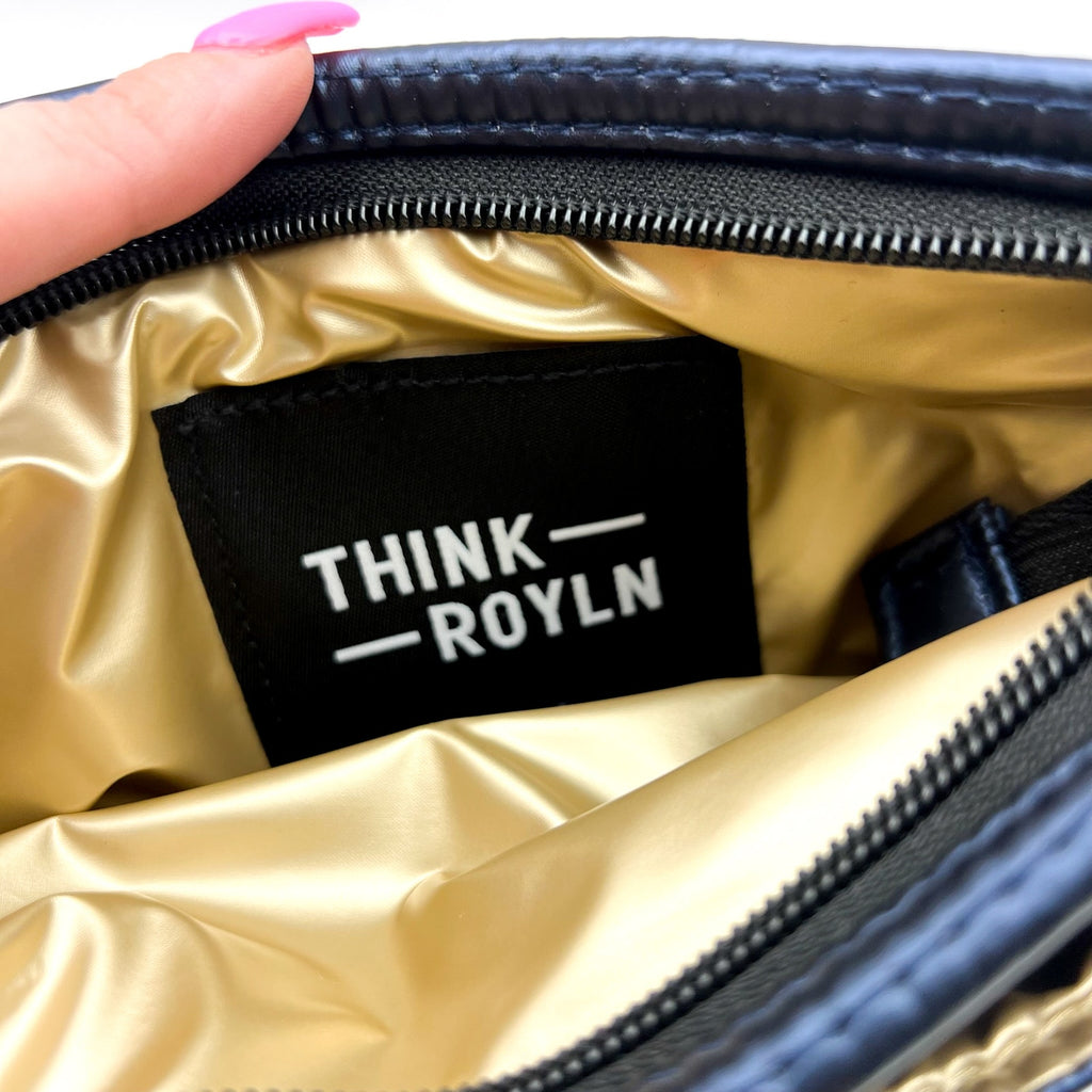 THINK ROYLN Women's Quilted Crossbody Bum Bag Small Blue Pearl Indigo NWT