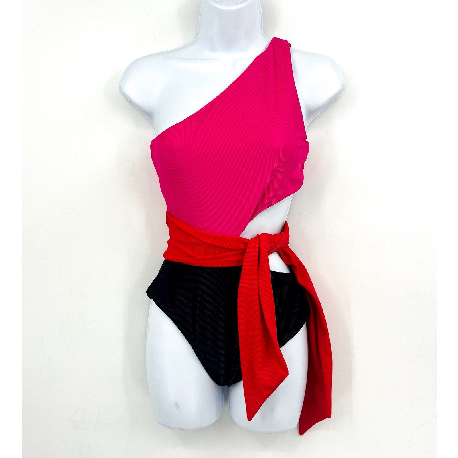 BEACH RIOT Carlie One Piece Swimsuit Small Pink Black Glacier Color-Block NWT