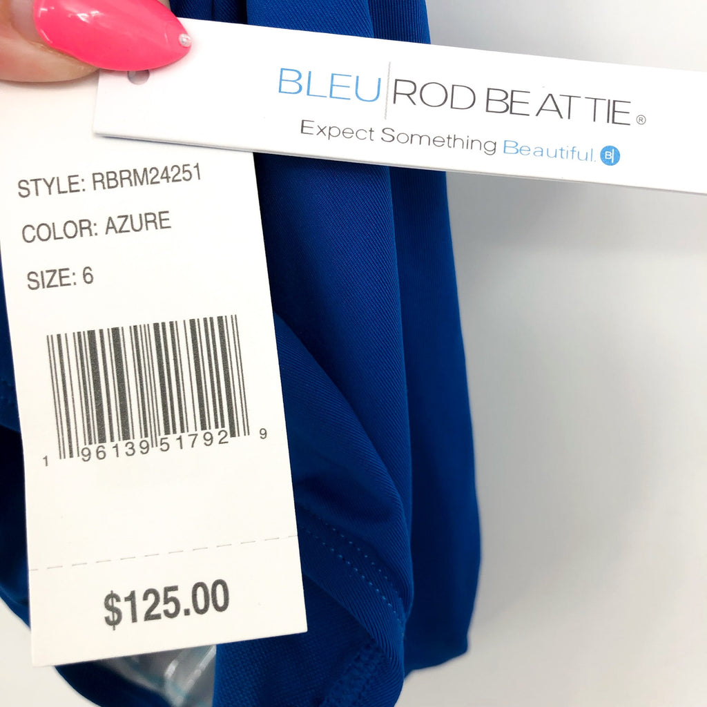 BLEU ROD BEATTIE Ring Master Drape One-Piece Swinsuit Size 6 Blue Azure NWT