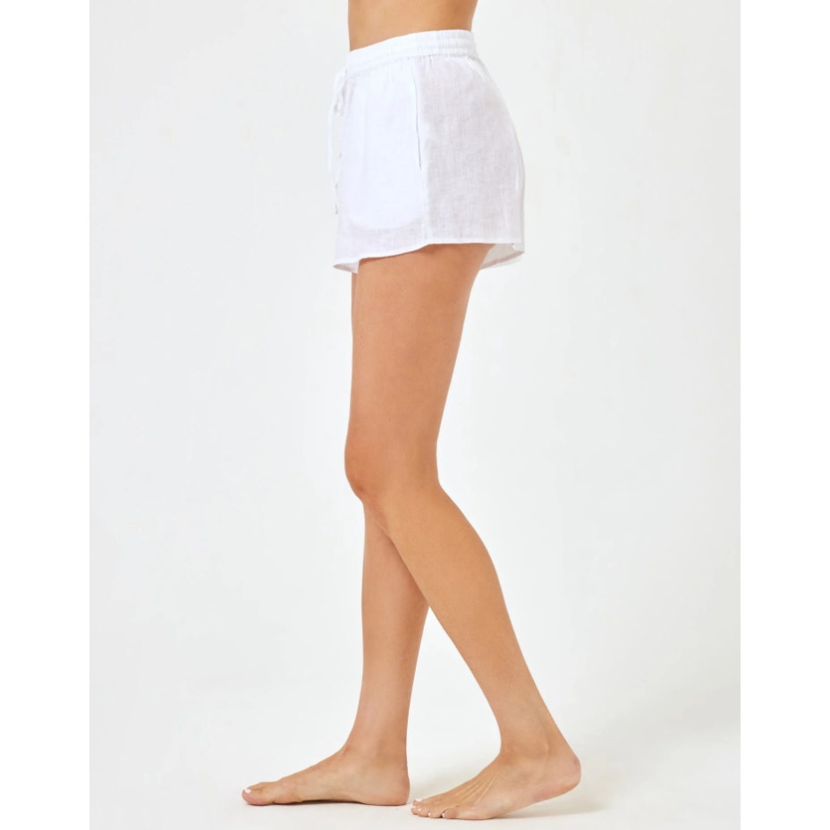 L*SPACE Women's Rio Linen Cover Up Shorts Medium White Drawcord NWT
