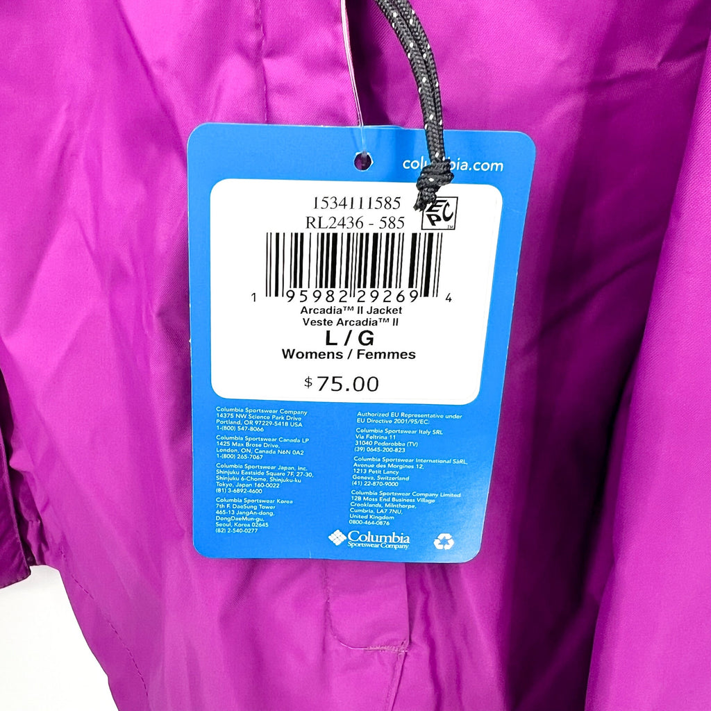 COLUMBIA Women's Arcadia II Jacket Large Pink Purple Hooded Waterproof NWT