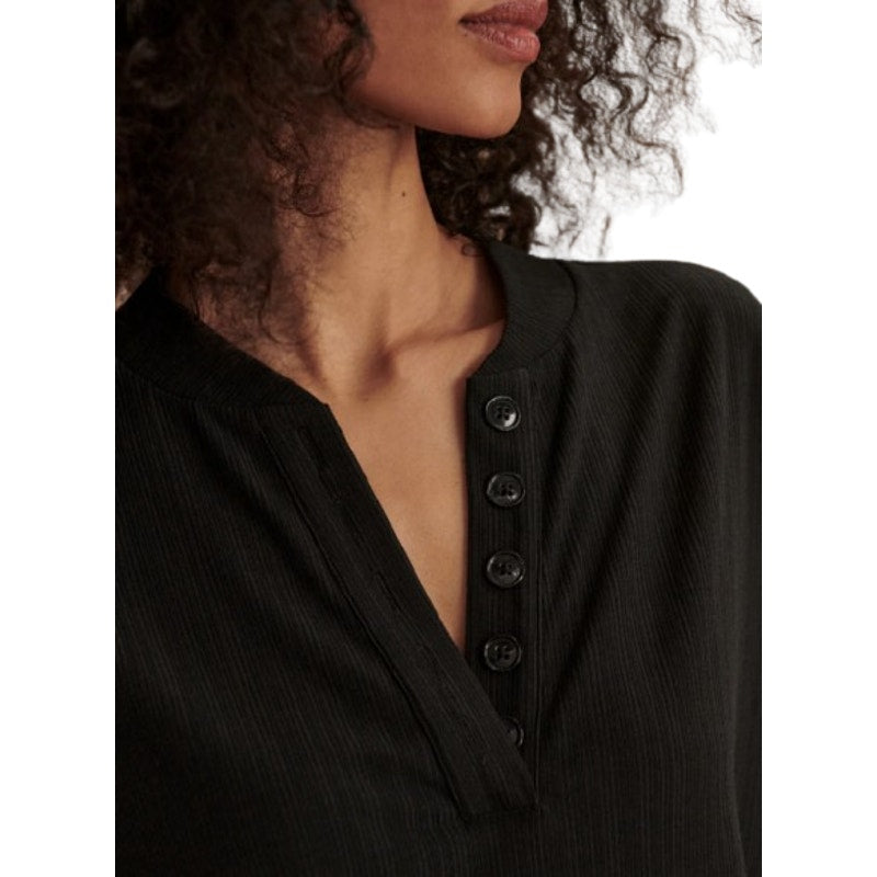 VARLEY Women's Kasey Mock Placket Rib Tee Small Black Short Sleeve NWT