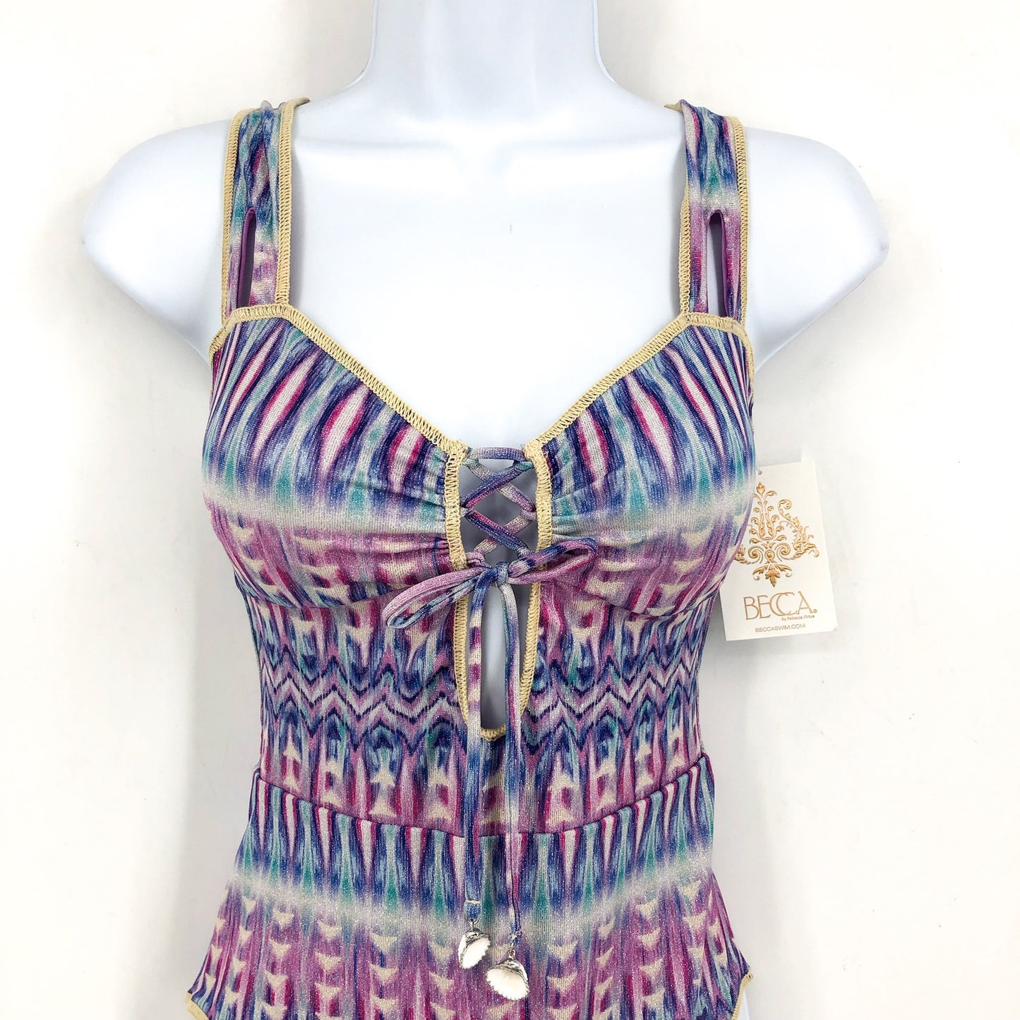 BECCA Women's Standard Tulum One Piece Swimsuit Large Purple Abstract Print NWT