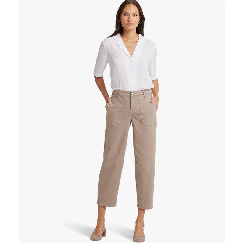 NYDJ Womens Relaxed Crop Straight Leg Jeans Size 10 Beige Tan Utility Pocket NWT