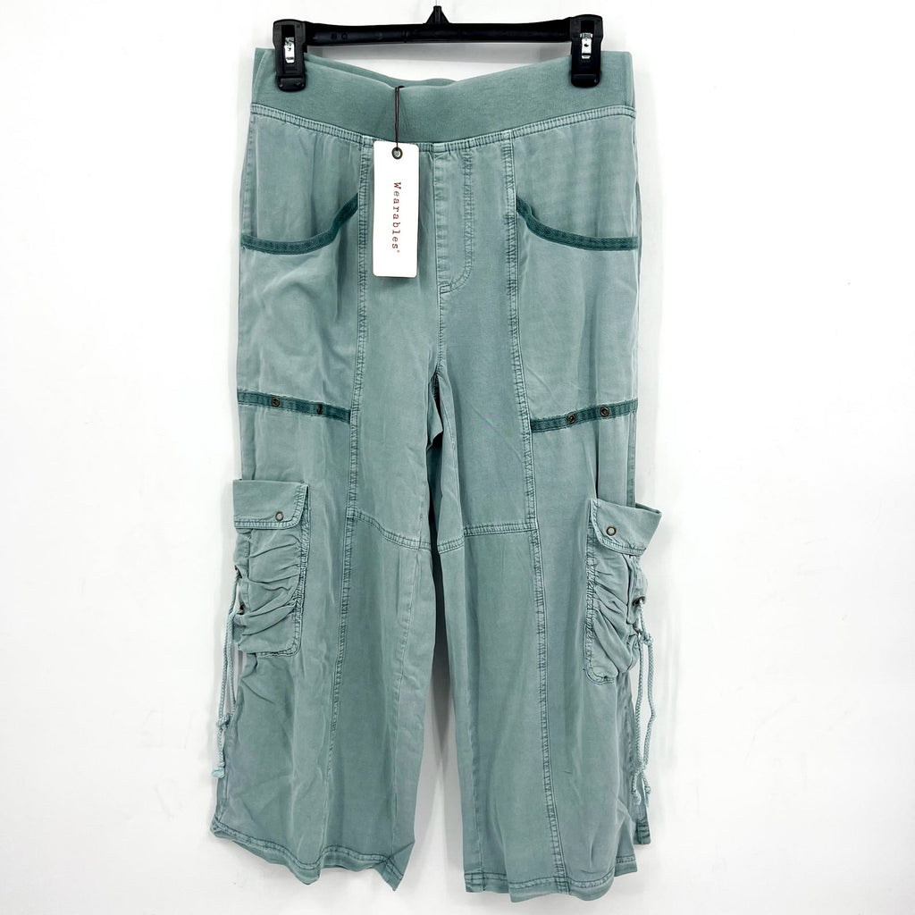 XCVI Women's Yana Gaucho Crop Pants Small Green Thunderclap Twill Pull-On NWT