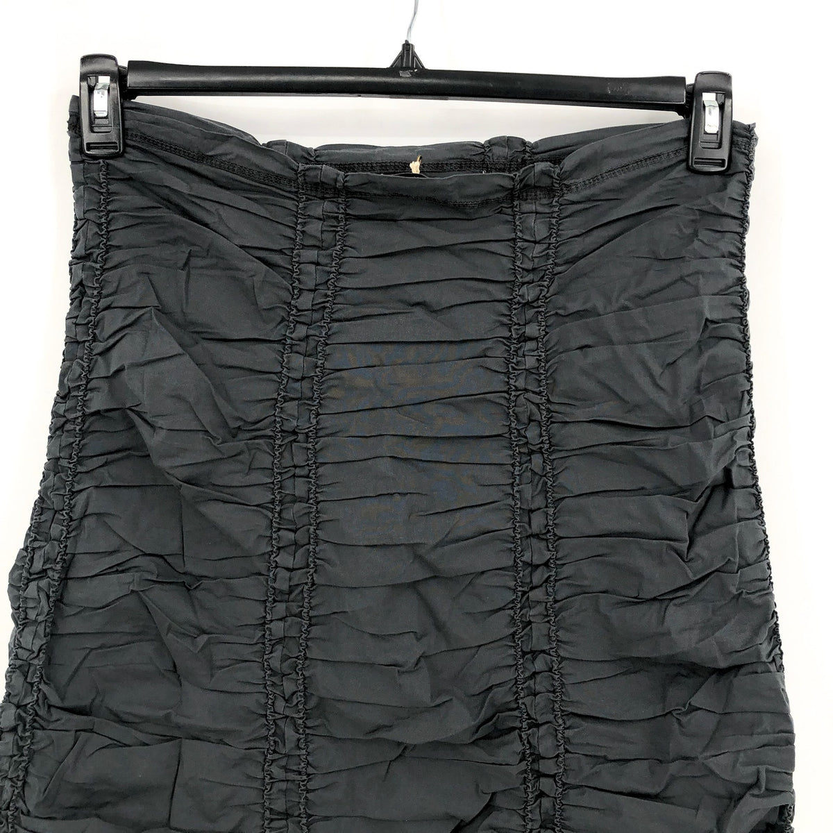 XCVI Double Shirred Panel Midi Skirt Large Charcoal Grey Stretch Poplin NWT