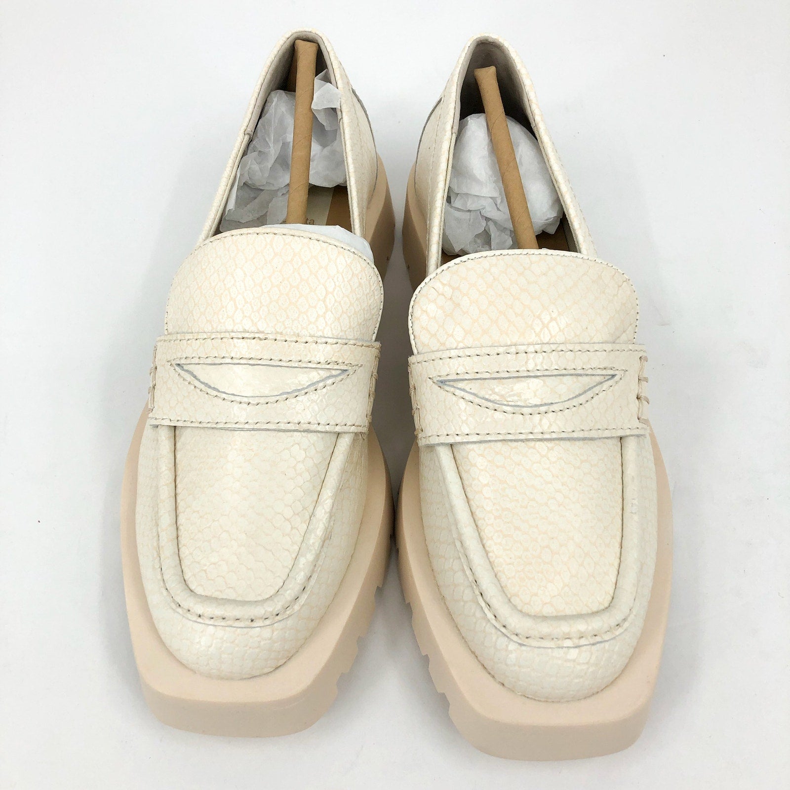 Dolce Vita Womens Elias Loafer 6.5 White Ivory Embossed Leather Lug Sole NWOB
