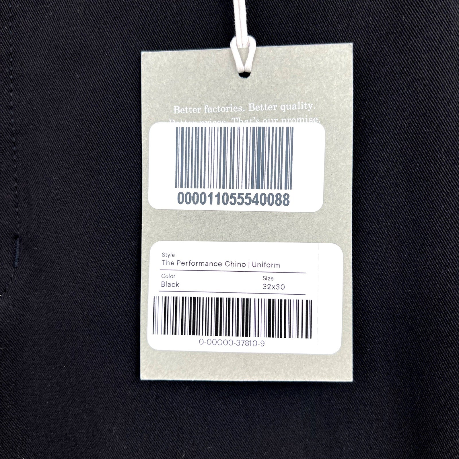EVERLANE Men's Uniform Performance Chino 32x30 Black Pants NWT