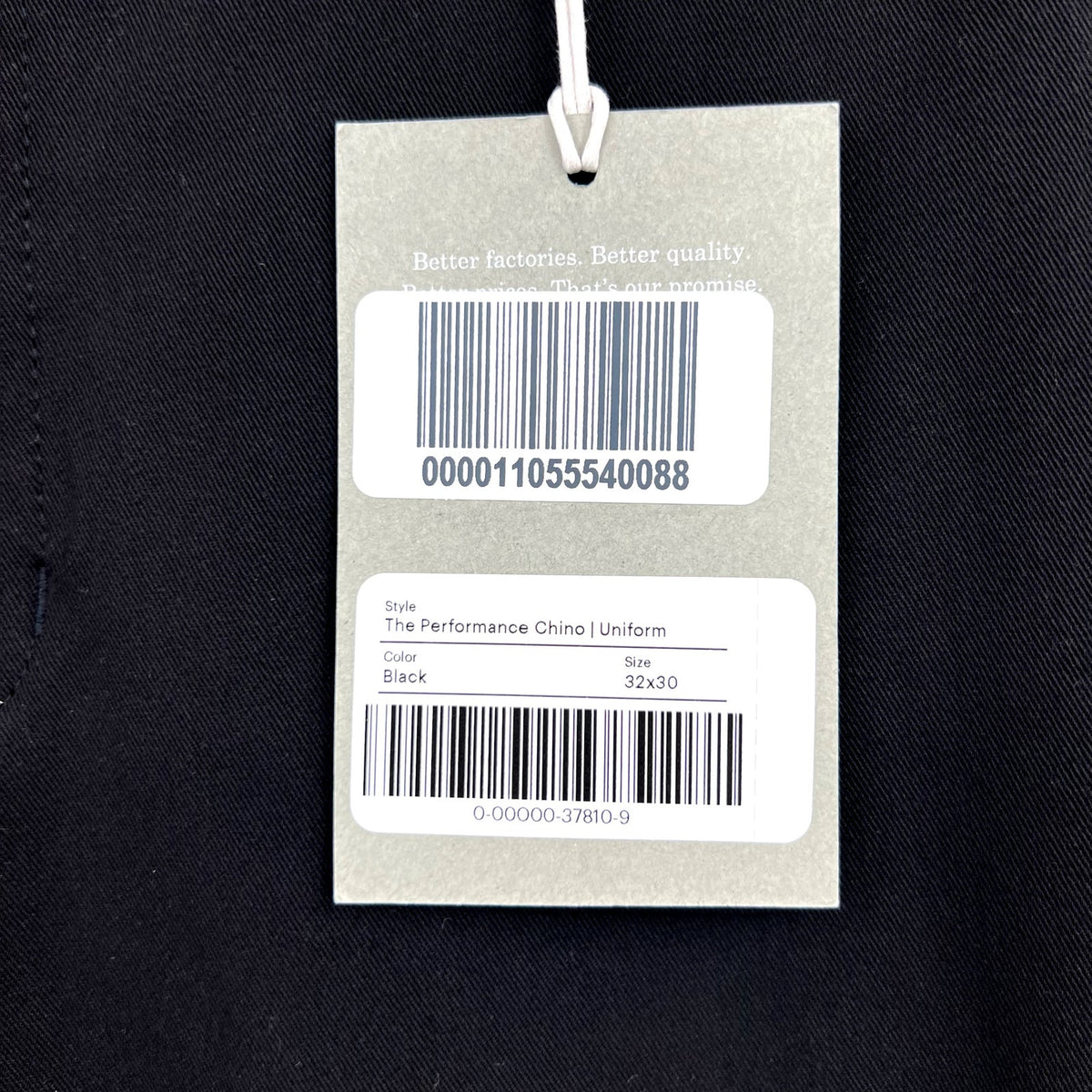 EVERLANE Men's Uniform Performance Chino 32x30 Black Pants NWT