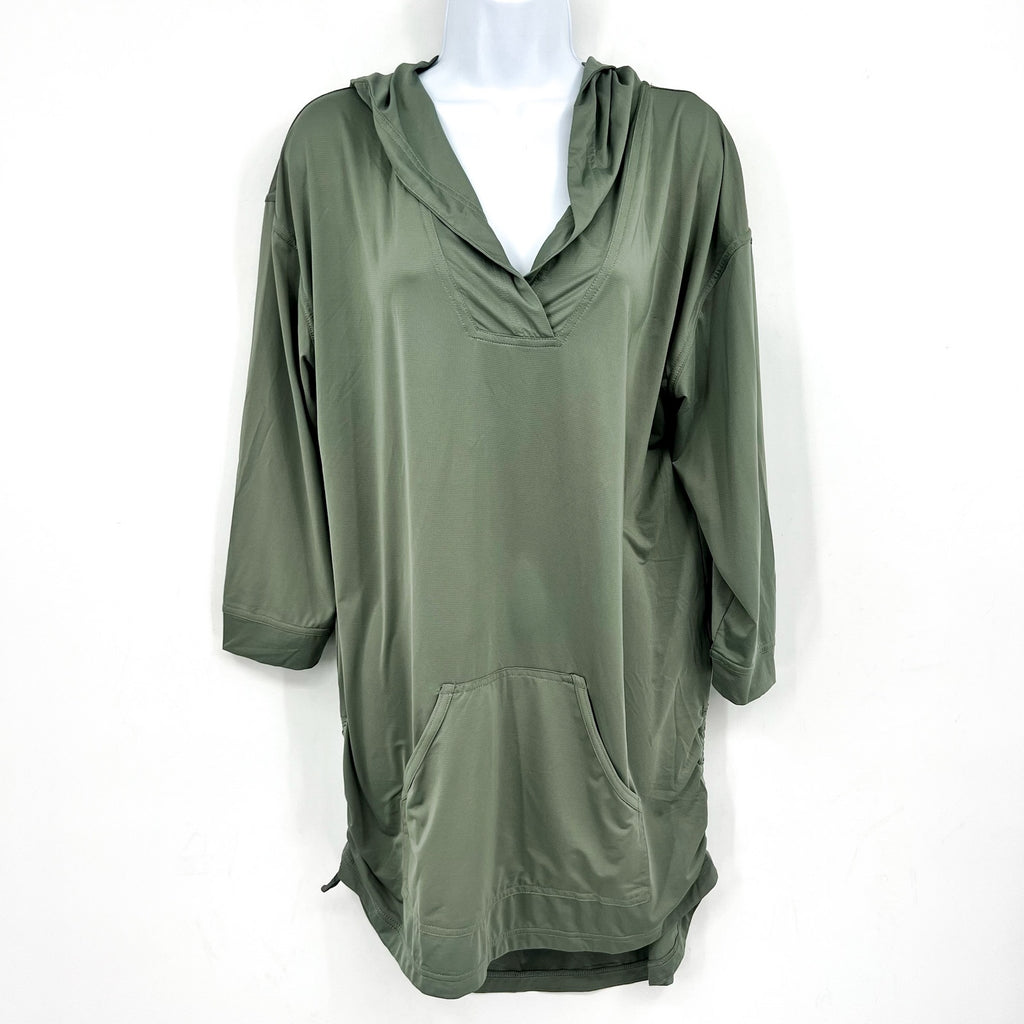PRANA Women's Mantra Bay Hoodie Swim Cover Up Medium Army Green Tunic NWT