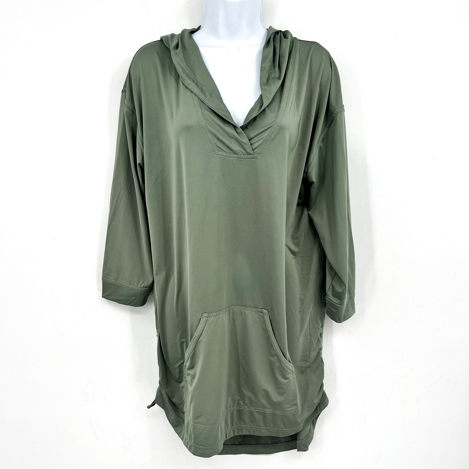 PRANA Women's Mantra Bay Hoodie Swim Cover Up Medium Army Green Tunic NWT