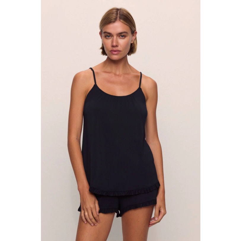EBERJEY Gisele Ruffle Cami Shortie Short Pajama Set Small Black TENCEL Modal NWT