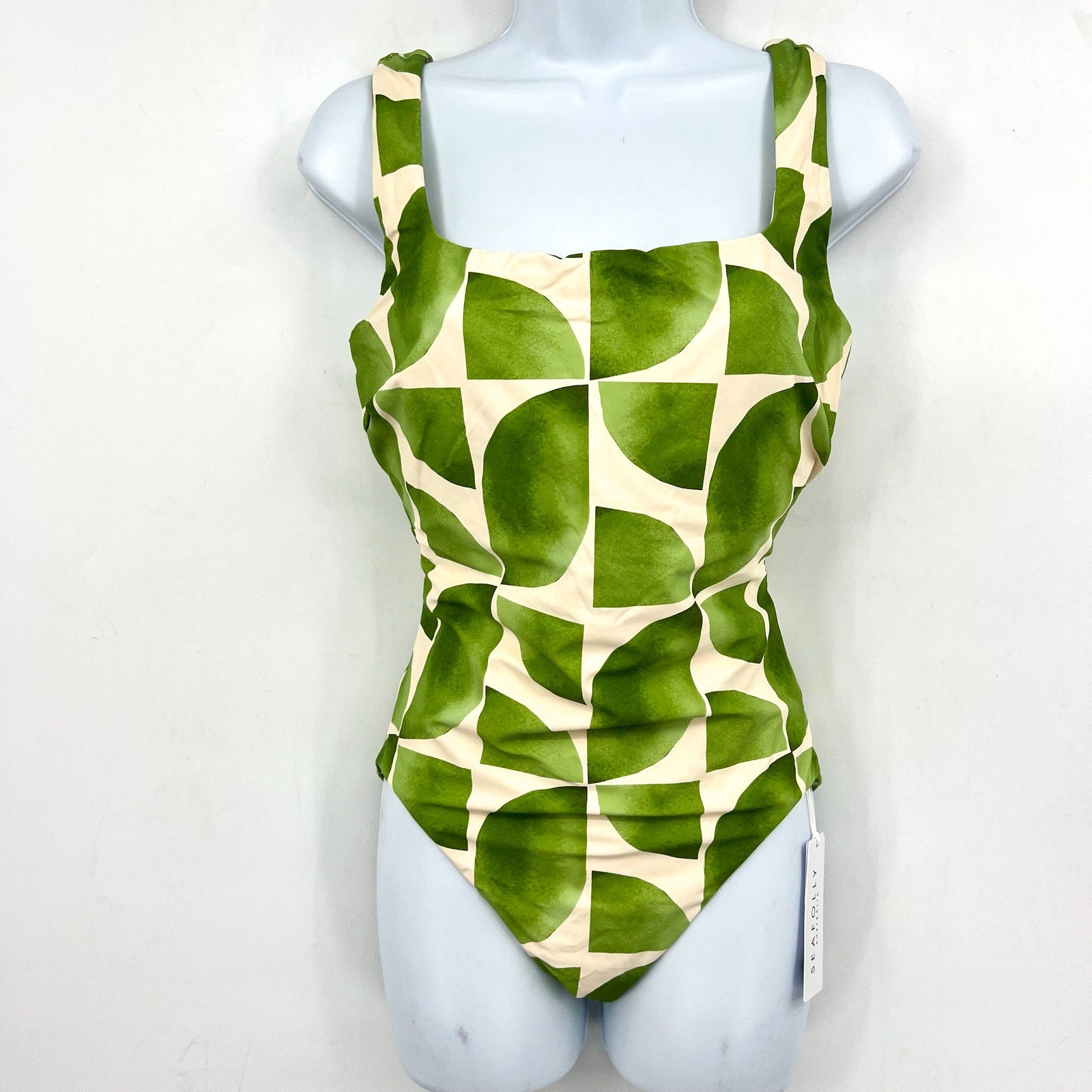 Seafolly Women's Sunray One Piece Swimsuit Size 14 DD Sage Green Geometric NWT