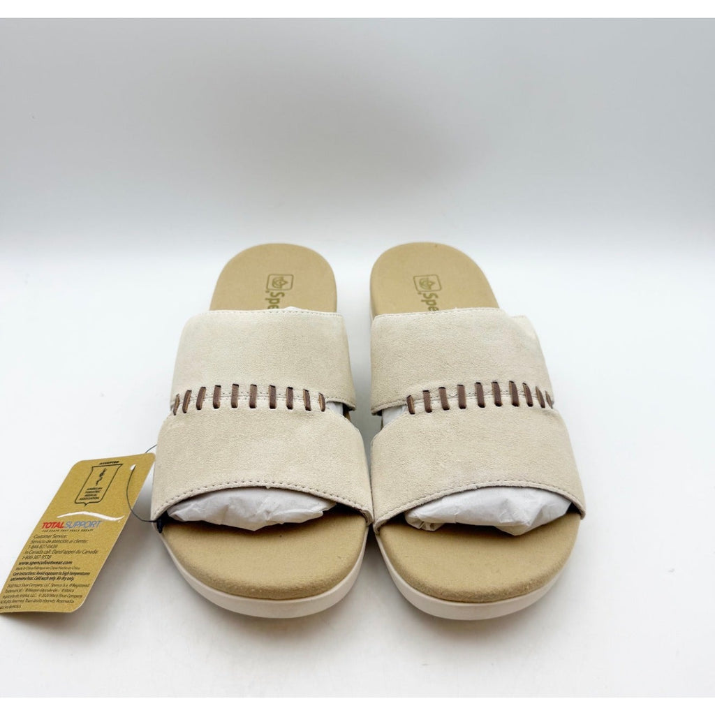 Spenco Womens Twilight Woven Slide Sandals Size 9 Wide Cream Almond Buff Tan NIB