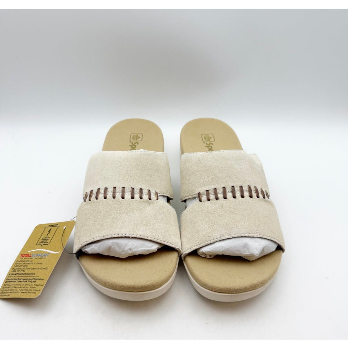 Spenco Womens Twilight Woven Slide Sandals Size 9 Wide Cream Almond Buff Tan NIB