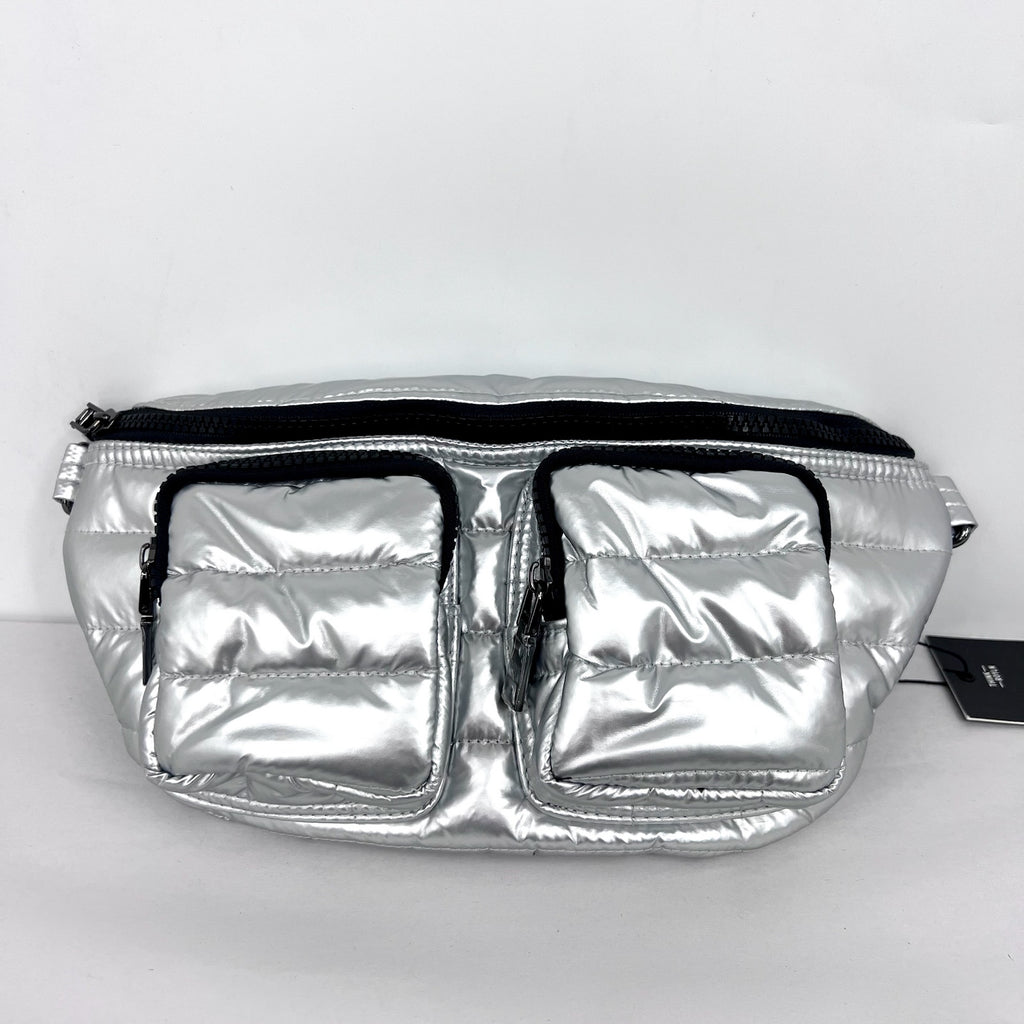 THINK ROYLN Women's Double Down Crossbody Fanny Pack Small Pearl Silver NWT