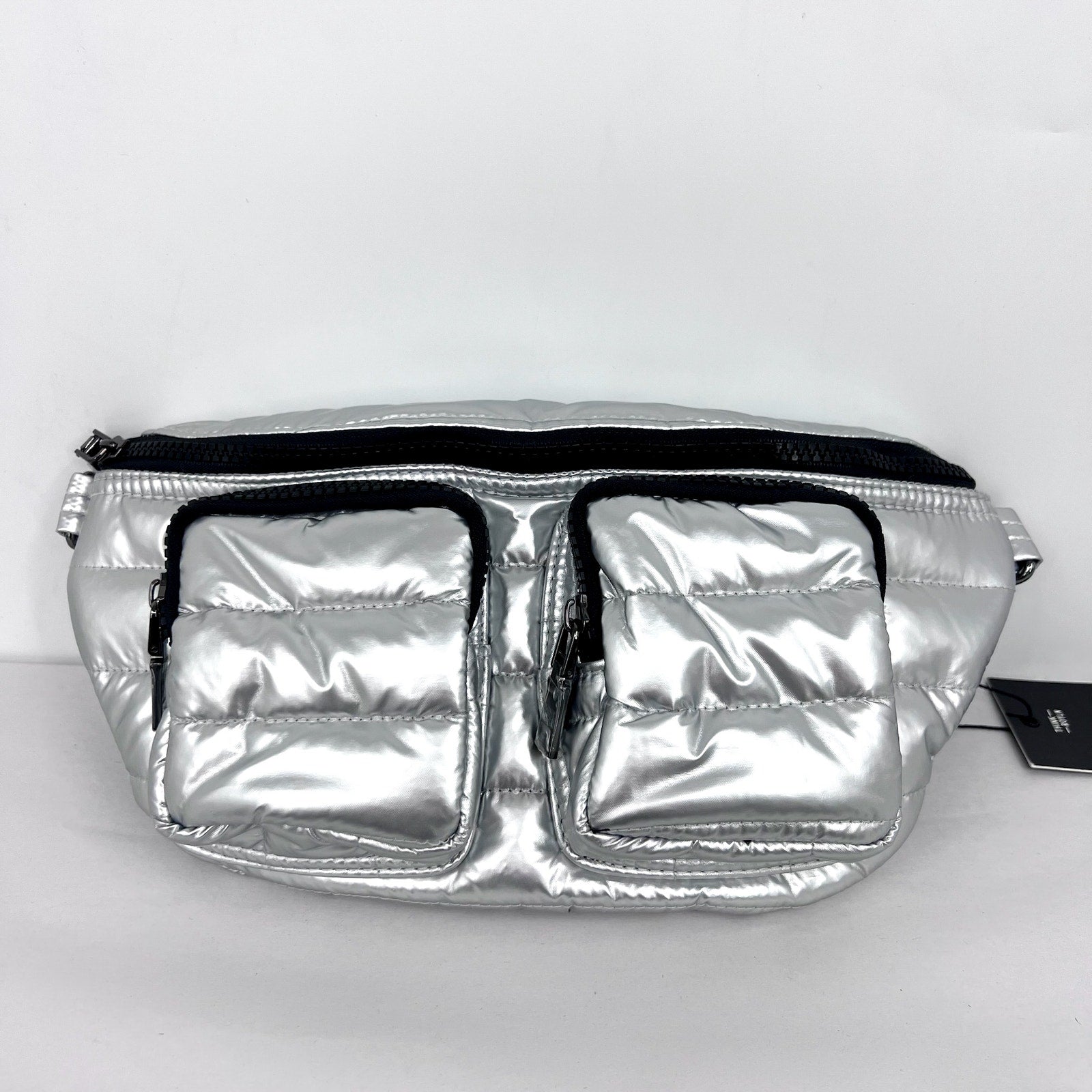 THINK ROYLN Women's Double Down Crossbody Fanny Pack Small Pearl Silver NWT
