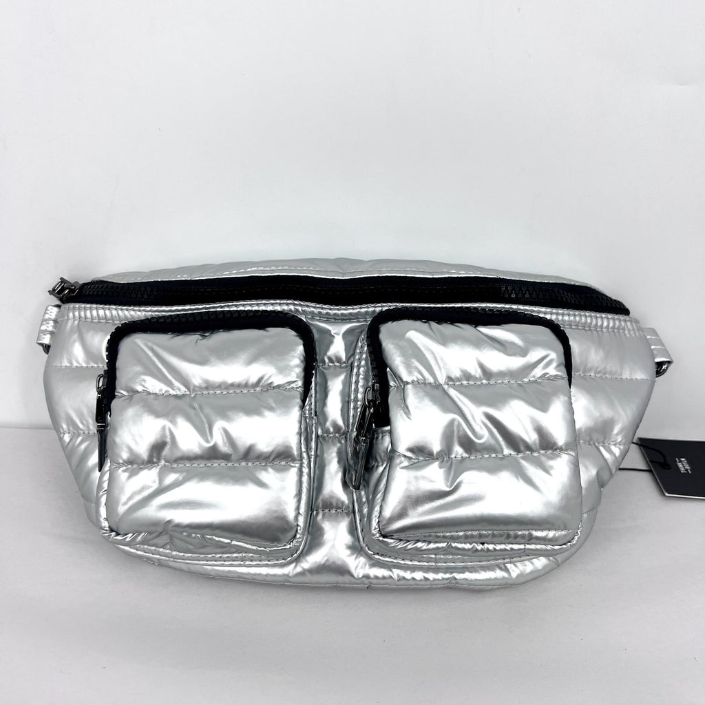 THINK ROYLN Women's Double Down Crossbody Fanny Pack Small Pearl Silver NWT