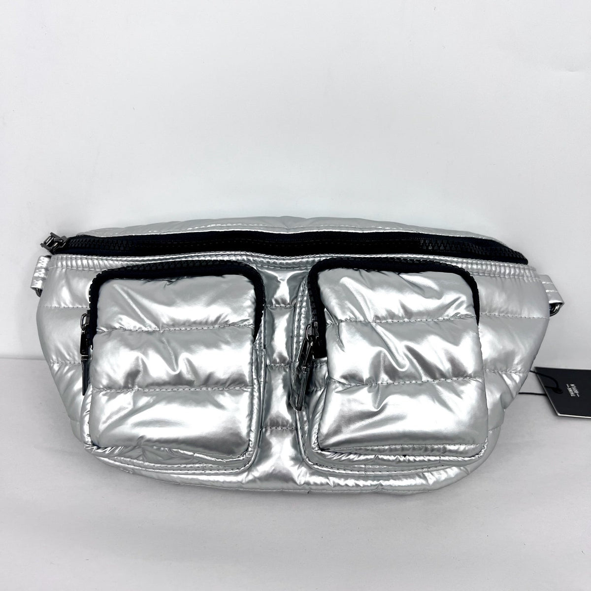 THINK ROYLN Women's Double Down Crossbody Fanny Pack Small Pearl Silver NWT