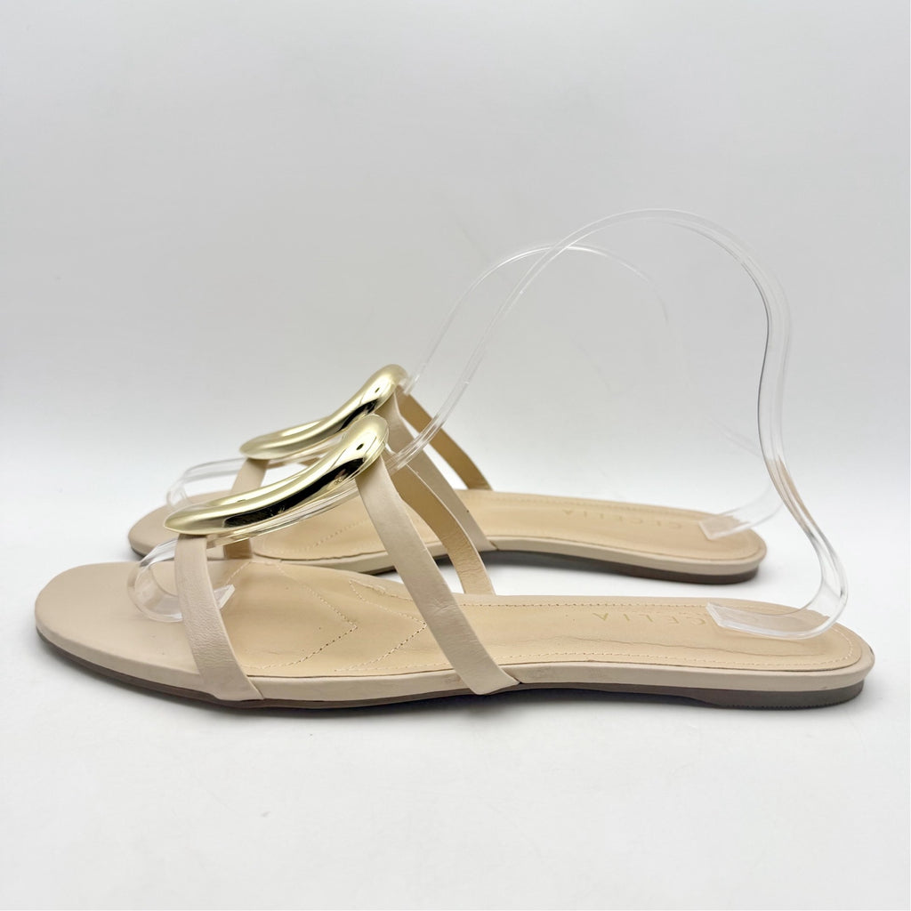 Cecelia New York Womens Mig Slide Sandals US 8.5 Nude Beige Gold Leather NWOB