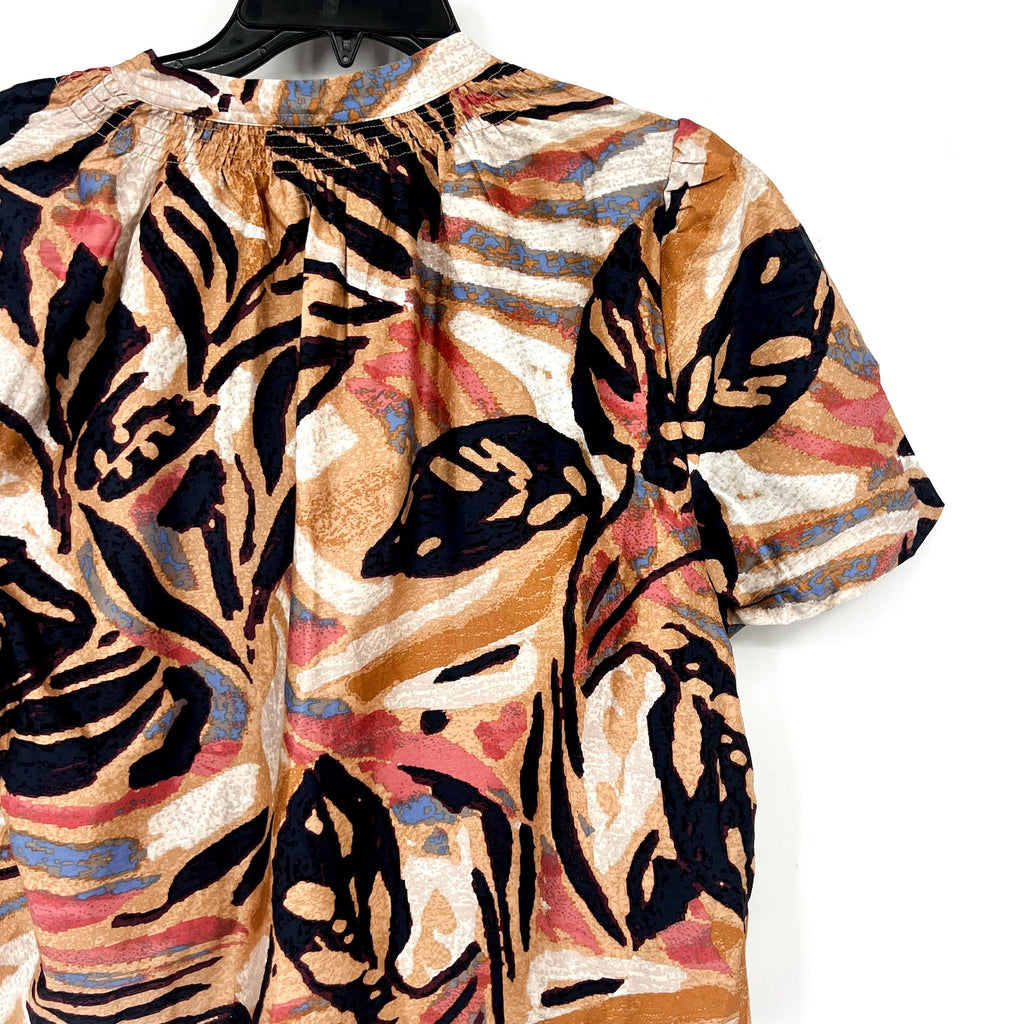 NIC + ZOE Women's Terracotta Garden Top Large Petite Brown Multi V Neck NWT