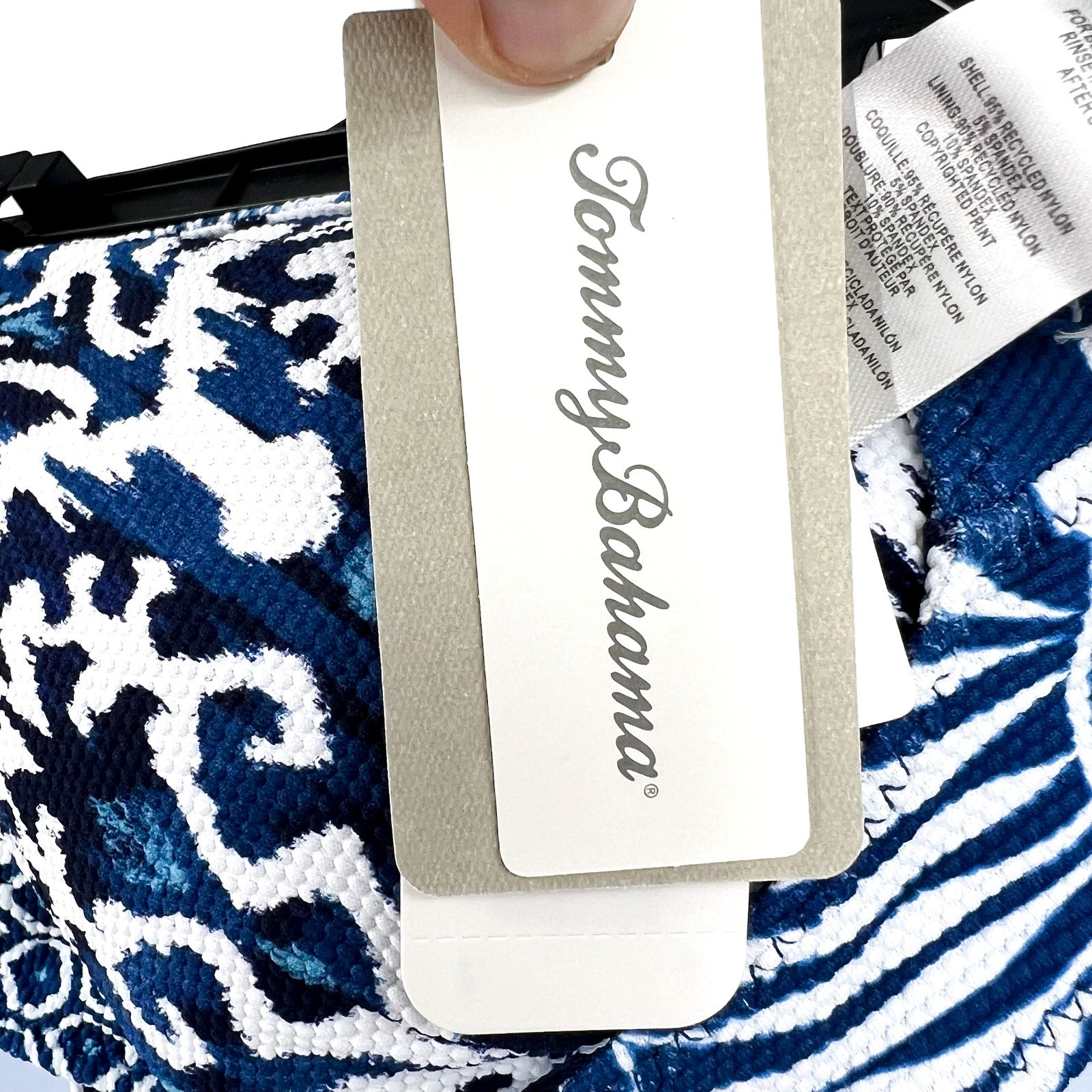 TOMMY BAHAMA Island Cays Halter Bikini Top Large Blue Blooms Reversible NWT