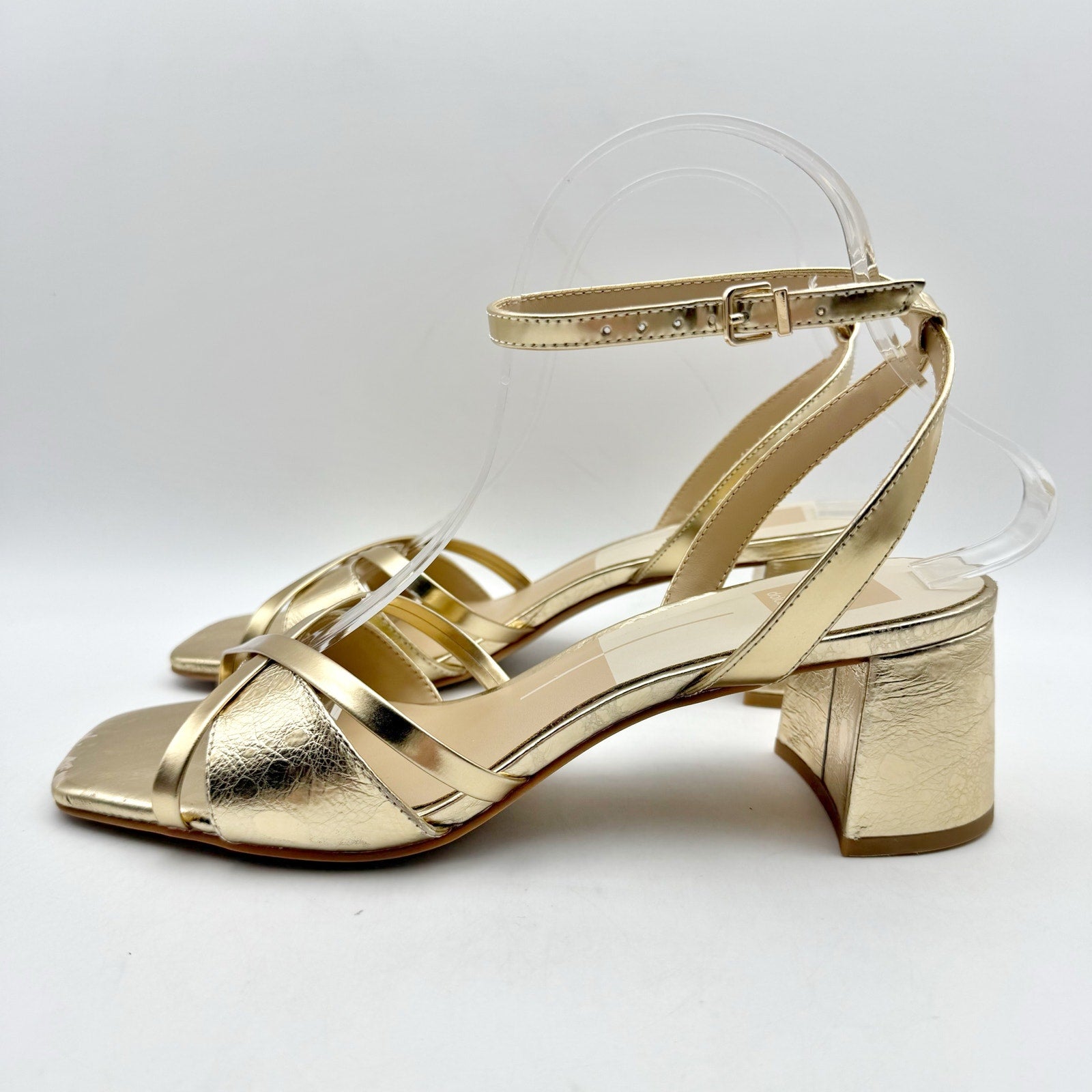 Dolce Vita Womens Blakly Heel Sandal US 8.5 Gold Distressed Leather NIB