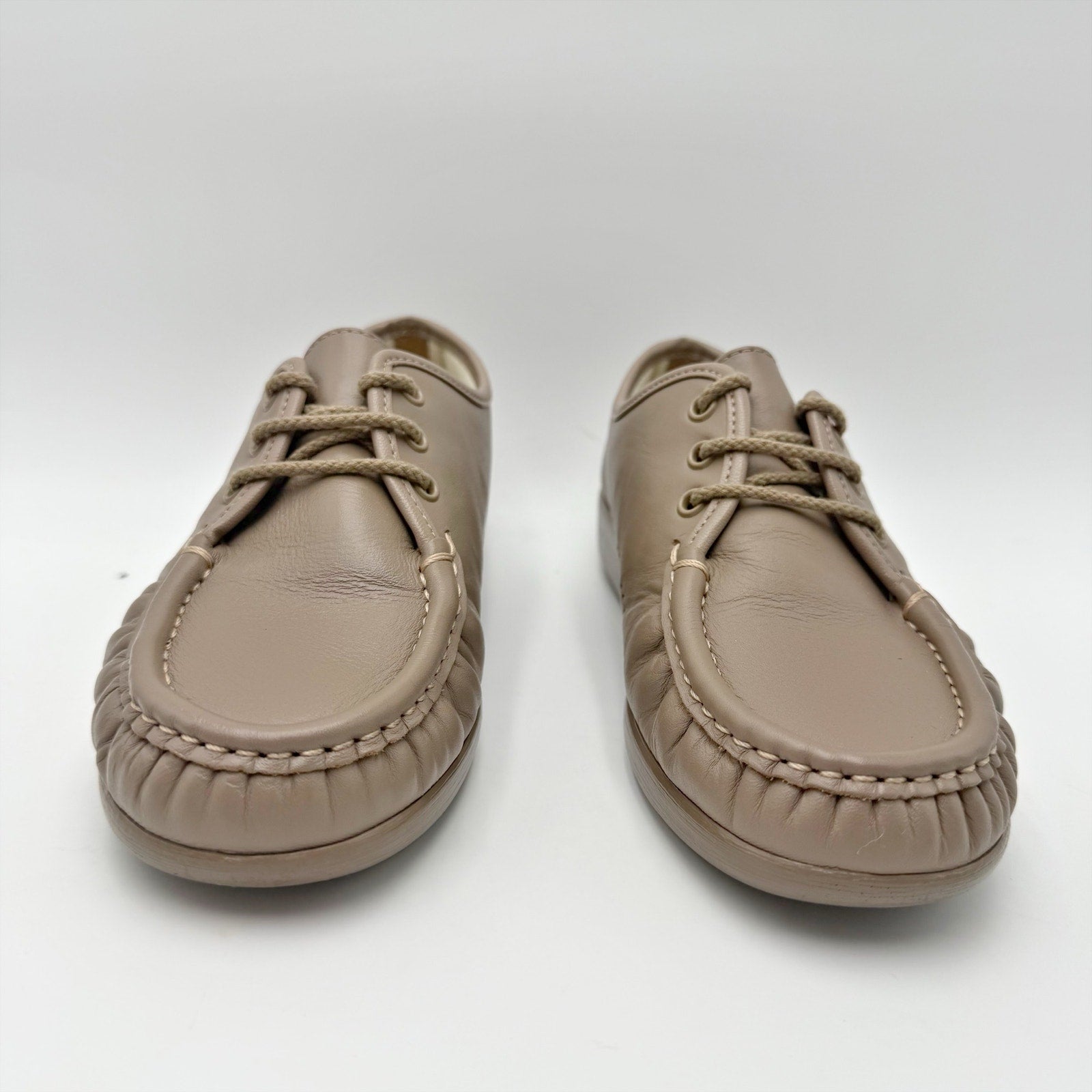 SAS Womens Siesta Comfort Tie Wedge Shoes US 7 M Mocha Tan Leather NIB