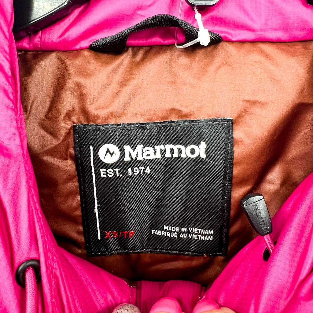 MARMOT Women's Guides Down Hoody Coat XS Pink Bright Fuchsia Puffer NWT