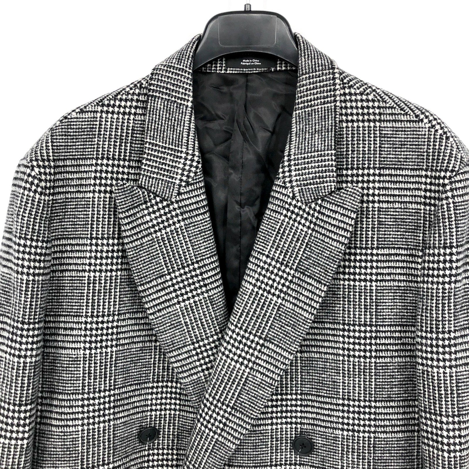 NORDSTROM Men's Glen Wool Blend Topcoat XL Black White Plaid XL NWOT