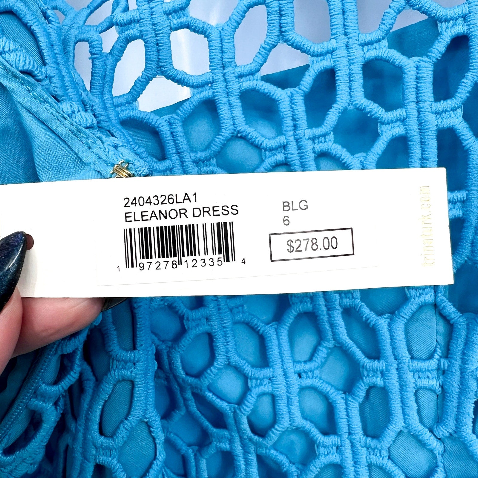 TRINA TURK Eleanor Midi Sheath Dress Size 6 Blue Grotto Crochet Sleeveless NWT