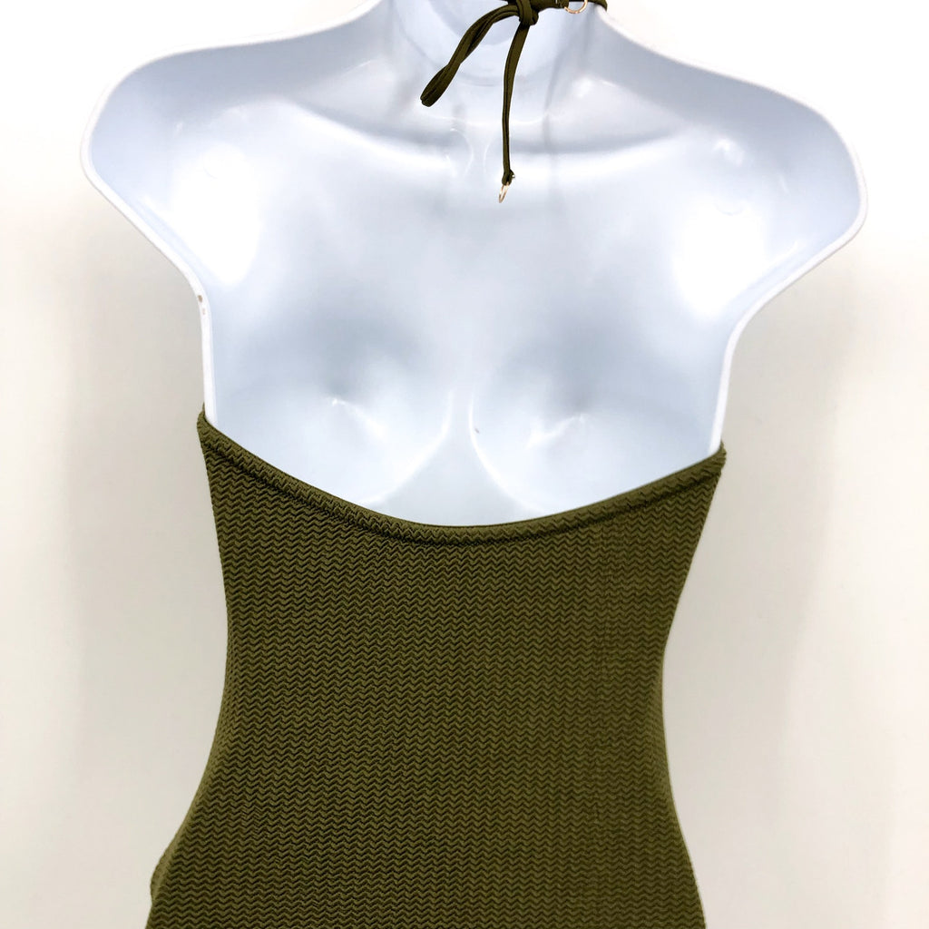 SEAFOLLY Sea Dive Bandeau Maillot One Piece Swimsuit Size 6 Green Khaki NWT