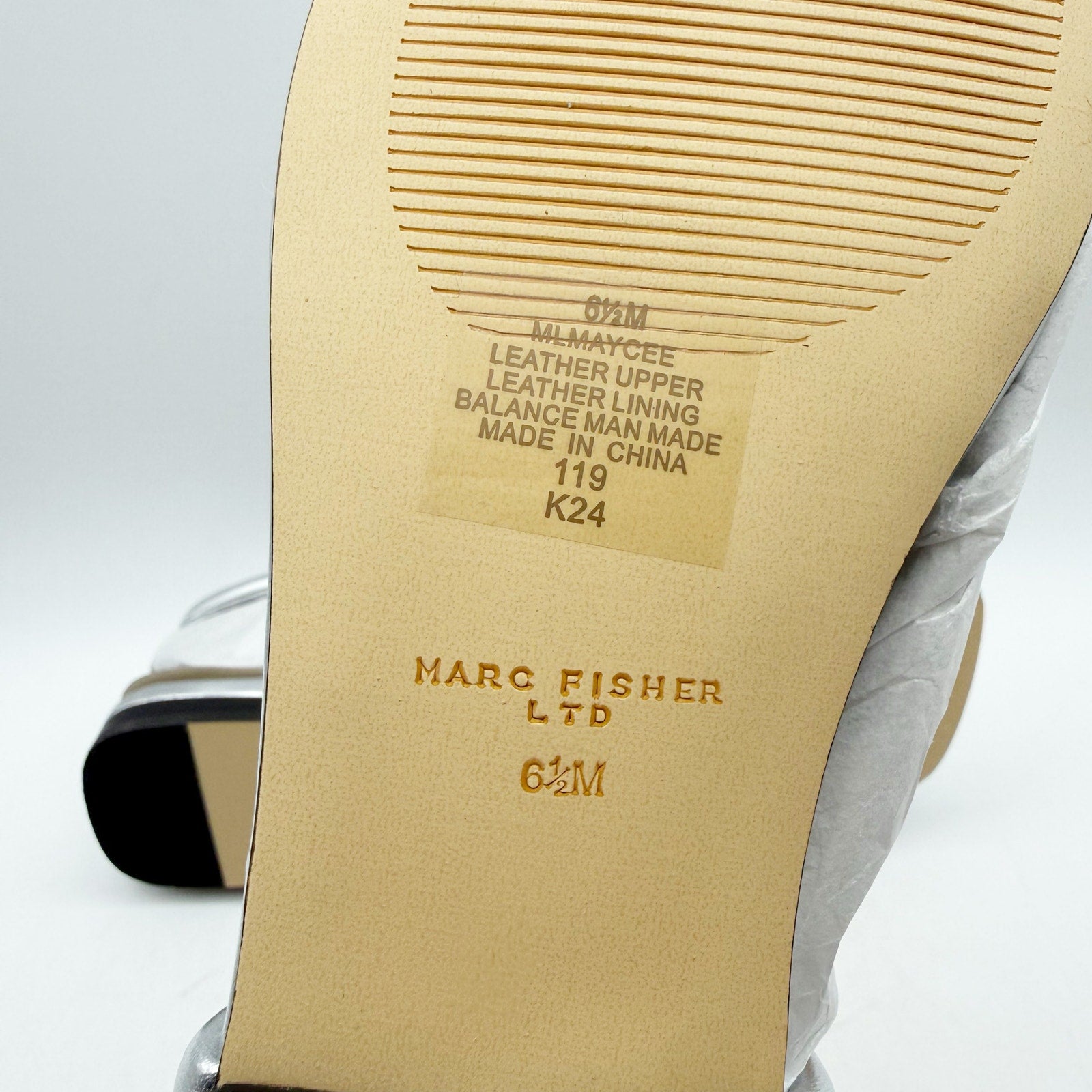Marc Fisher Womens LTD Maycee Flat Sandals US 6.5 M Silver Leather Thongs NIB