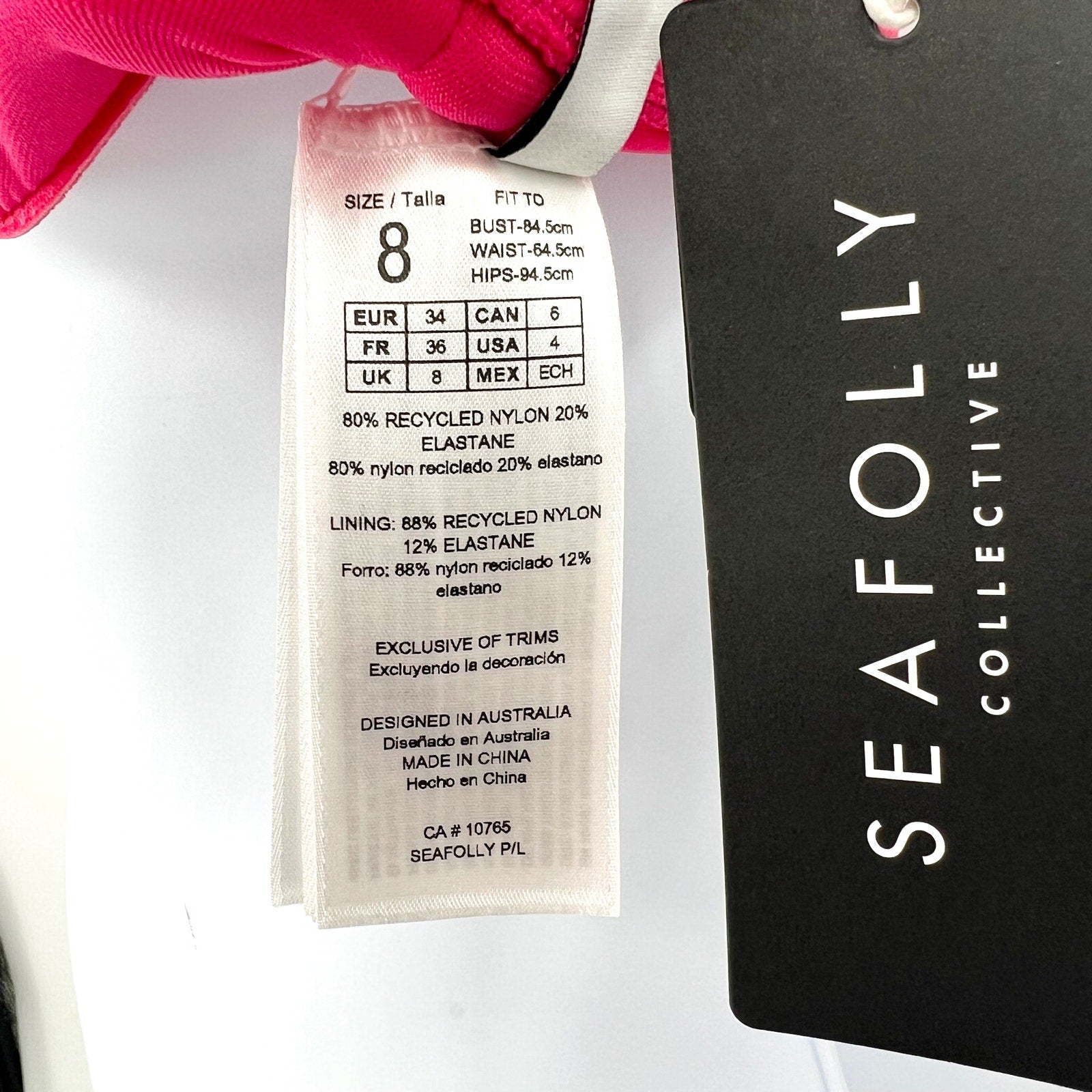 SEAFOLLY Women's Halter Bandeau Bikini Top Size 4 Pink Raspberry Adjustable NWT