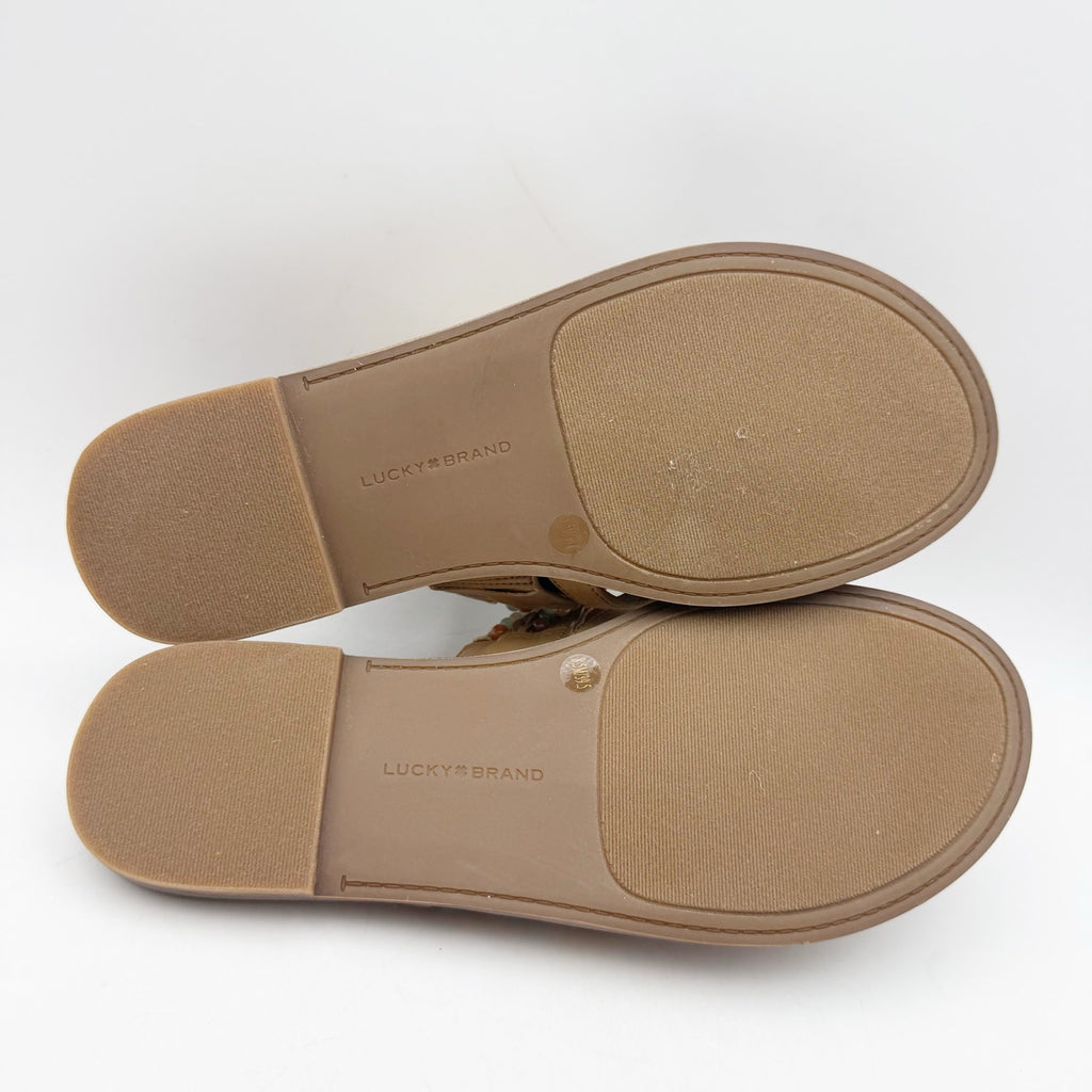Lucky Brand Womens Kaykey Sandals US 8.5 M Light Beige Leather NWOB