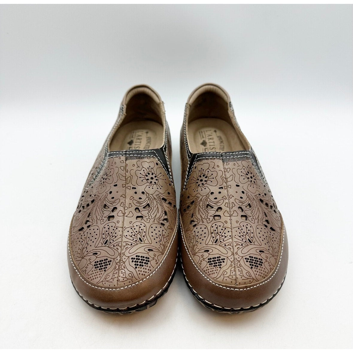 L'ARTISTE Women's Libora Loafers EU 38 US 8 Brown Leather Perforated NWOB