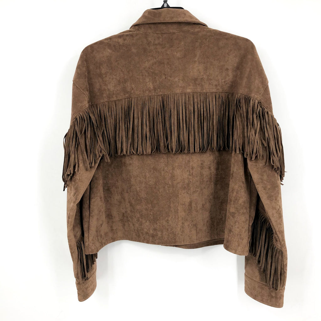 BLANKNYC Women's Faux Suede Fringe Jacket Medium Brown Hot Cocoa Long Sleeve NWT