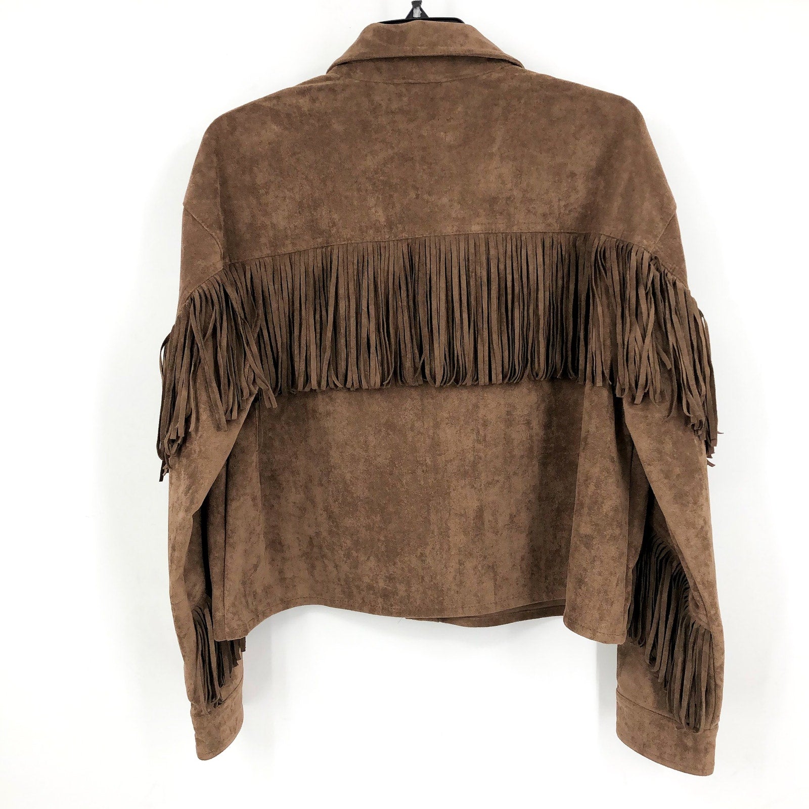 BLANKNYC Women's Faux Suede Fringe Jacket Medium Brown Hot Cocoa Long Sleeve NWT