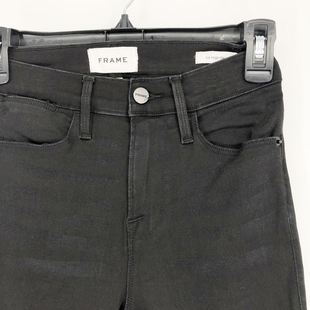 FRAME Womens Le High Skinny Jeans Size 25 US 2 Brisbane Black Raw Hem NWT