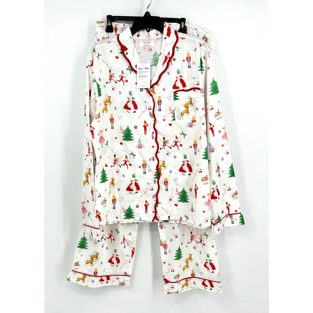 SANT AND ABEL X KATHY HILTON Christmas Magic Cotton Pajamas Set XL White NWT