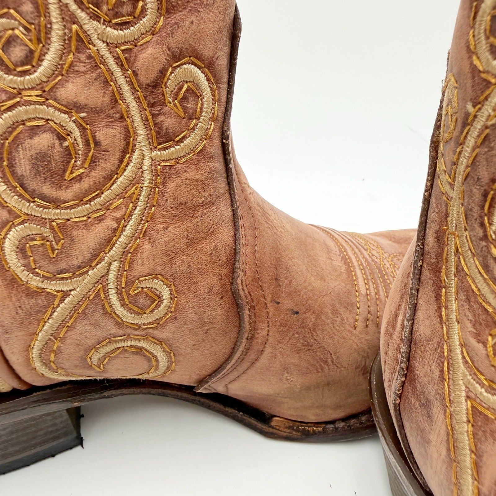 Circle G Women L6070 LD Bronze Ankle Boot US 7.5 M Brown Leather Embroidery NWOB