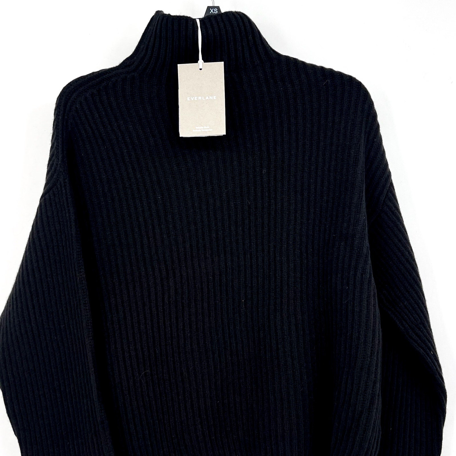 EVERLANE Women's The Felted Merino Funnel-Neck Sweater XS Black Pullover NWT