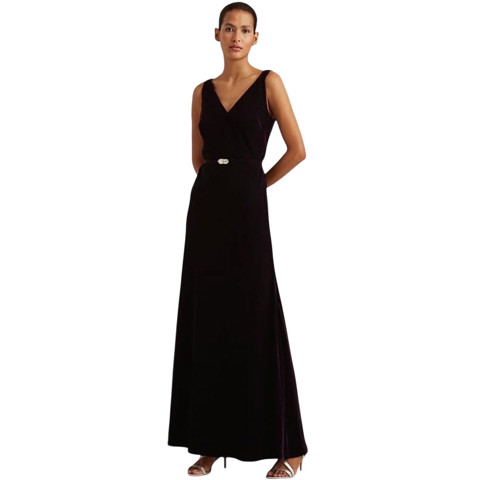 Lauren Ralph Lauren Velvet Evening Dress Size 2 Dark Purple Belt Sleeveless NWT
