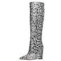 Michael Kors Womens Isra Knee High Wedge Boots Size 5.5 Black Snake Leather NWOB