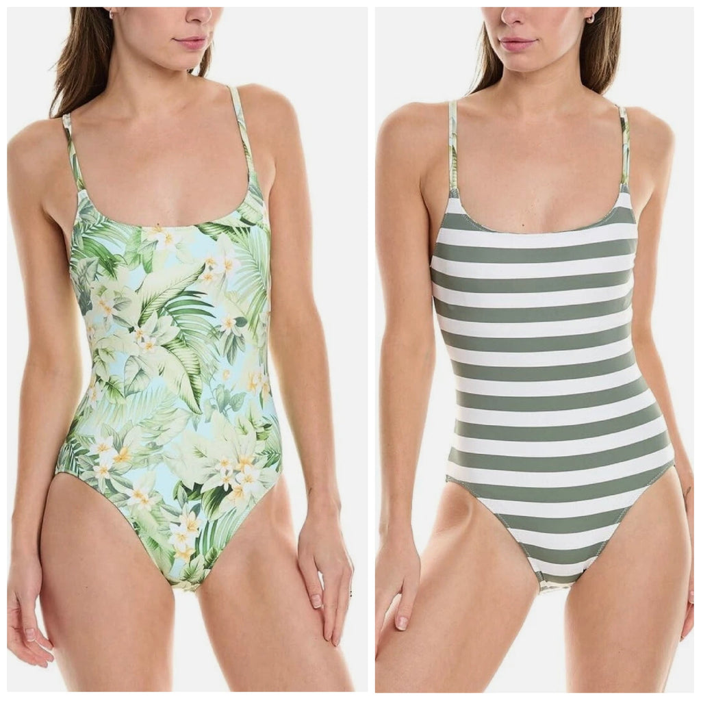 TOMMY BAHAMA Paradise Frond Reversible One-Piece Swimsuit Size 4 Green White NWT