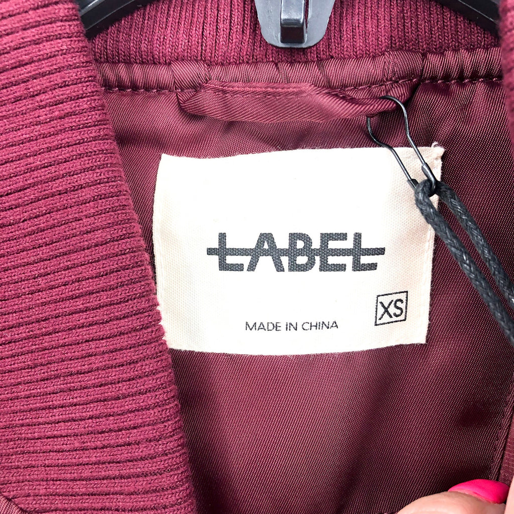 LABEL Unisex Go-To Bomber Jacket XS Red Burgundy Full Zip Oversized Fit NWT