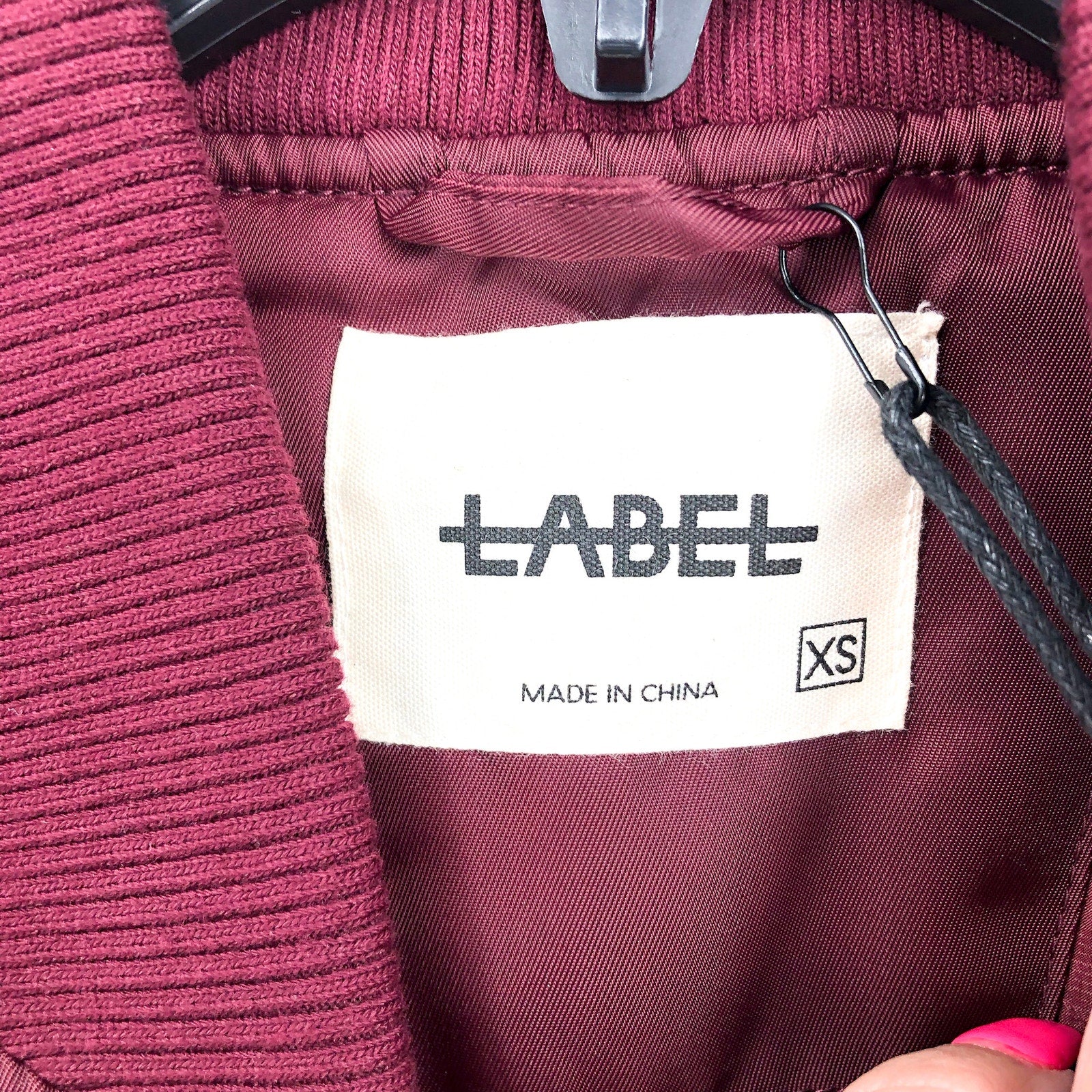 LABEL Unisex Go-To Bomber Jacket XS Red Burgundy Full Zip Oversized Fit NWT