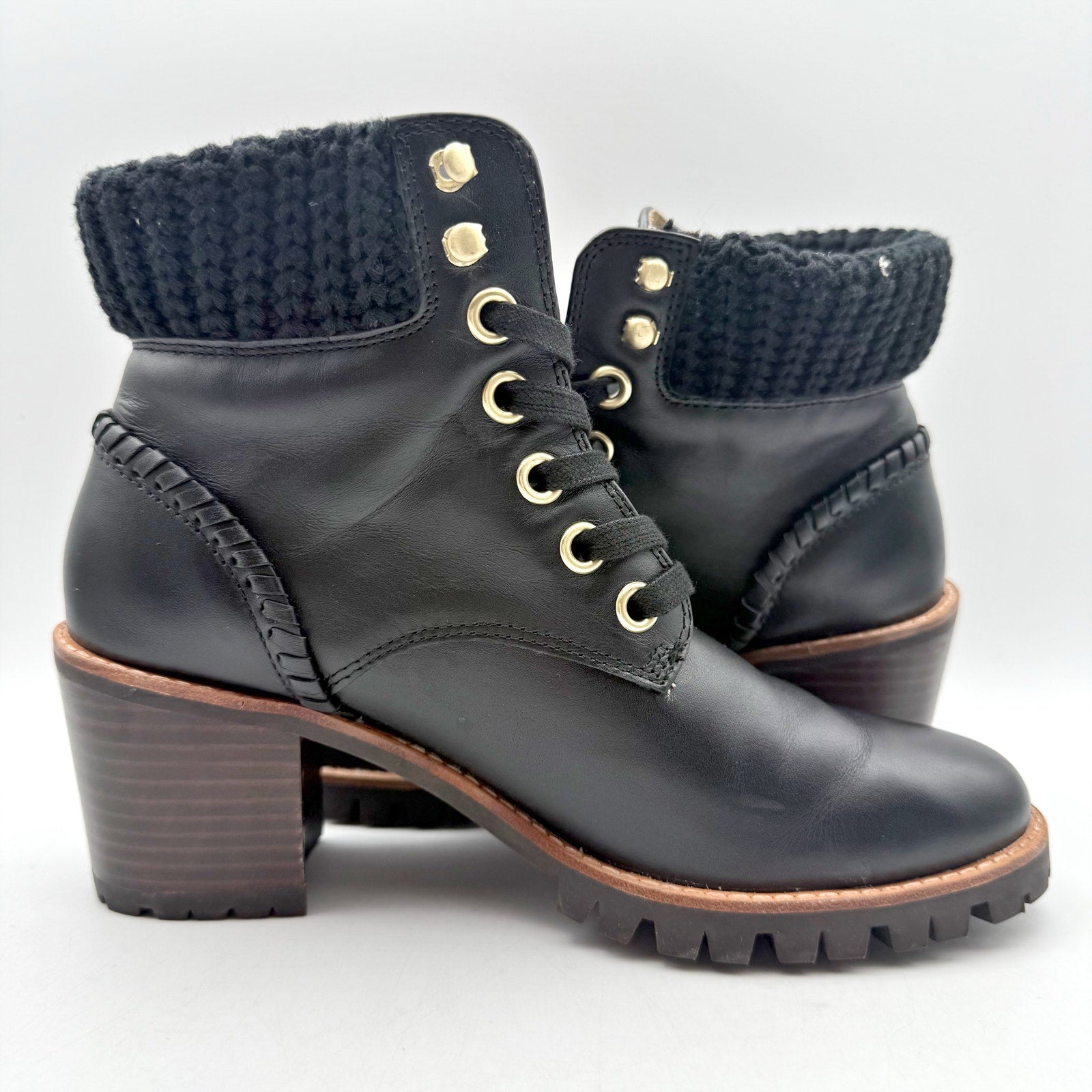 Jack Rogers Womens Harper Hiker Boots US 7.5 Black Leather Water Resistant NIB