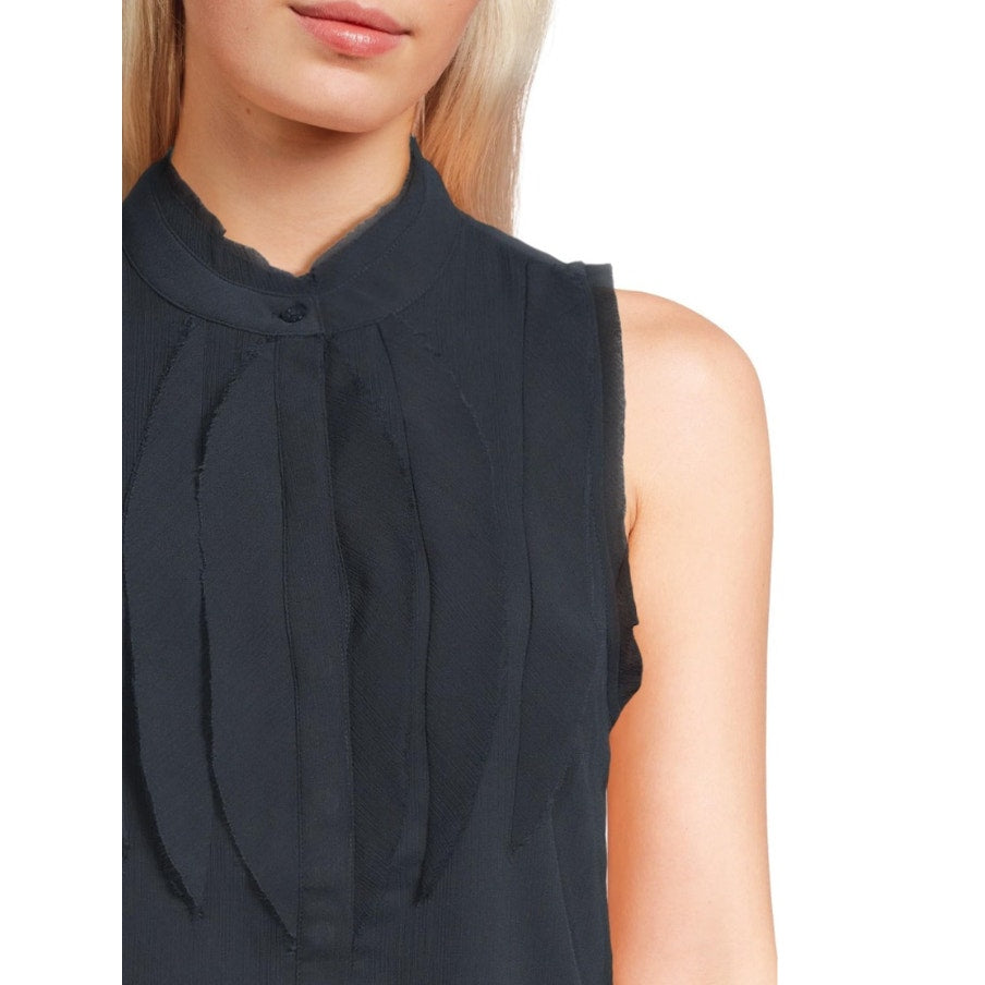 NIC + ZOE Women's Falling Chiffon Top Medium Navy Blue Sleeveless NWT